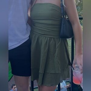 Strapless Olive Green Dress